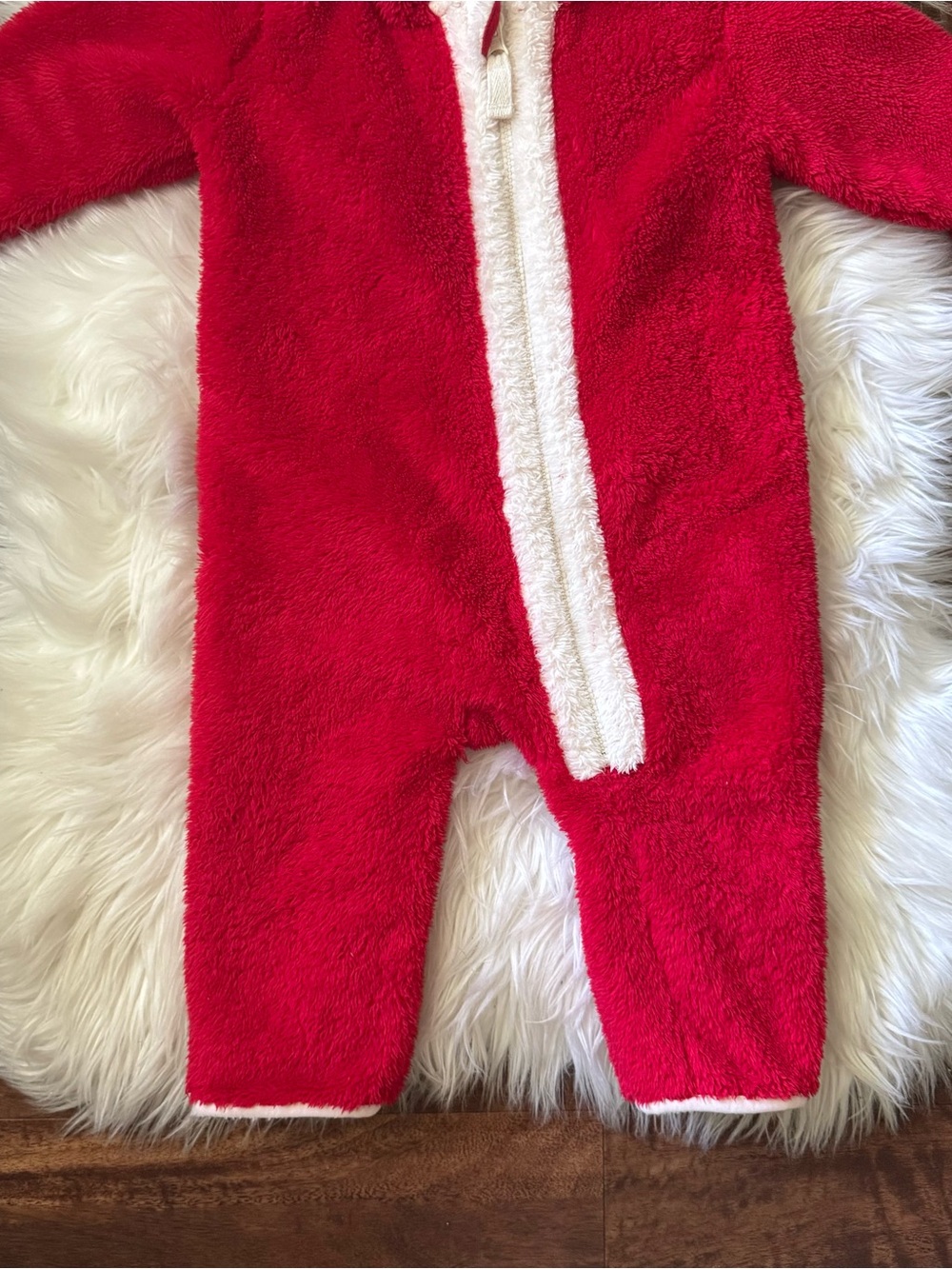 Hanna Andersson Santa Hooded One Piece Fleece Jumpsuit Size 12-18 Months - Picture 4 of 6